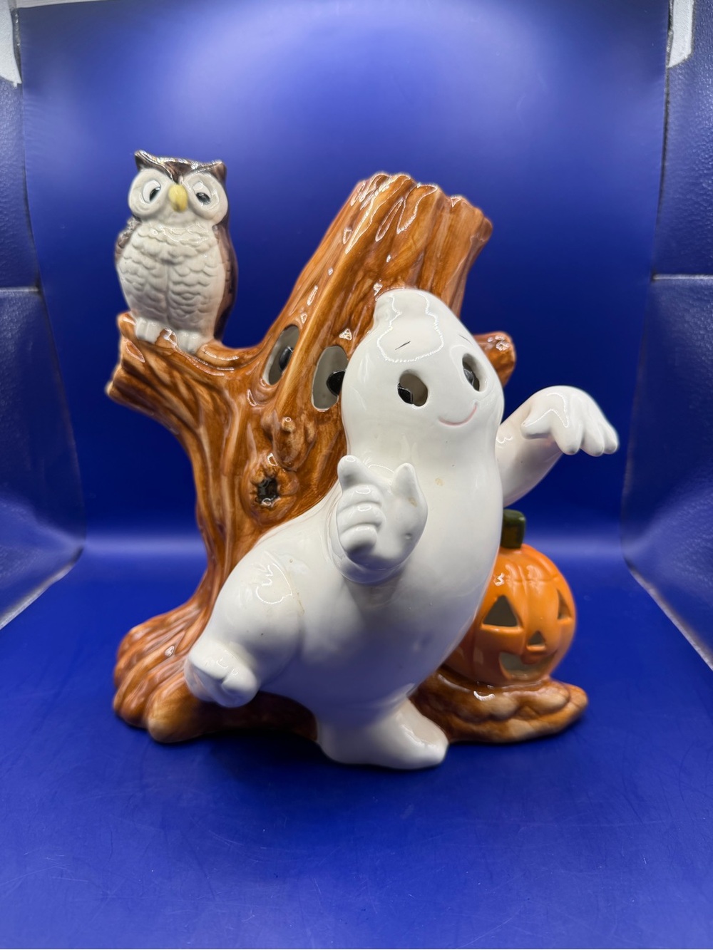 Halloween Ghost, Pumpkin, and Owl Ceramic Figurine